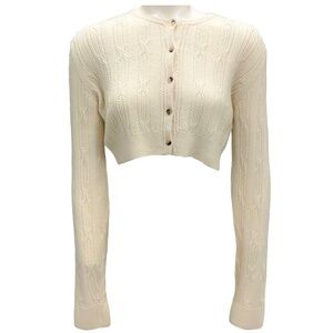 KHAITE IVORY CROPPED CASHMERE KNIT CARDIGAN SWEATER